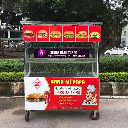 Xe bán bánh mì chả cá 1m8 đỏ