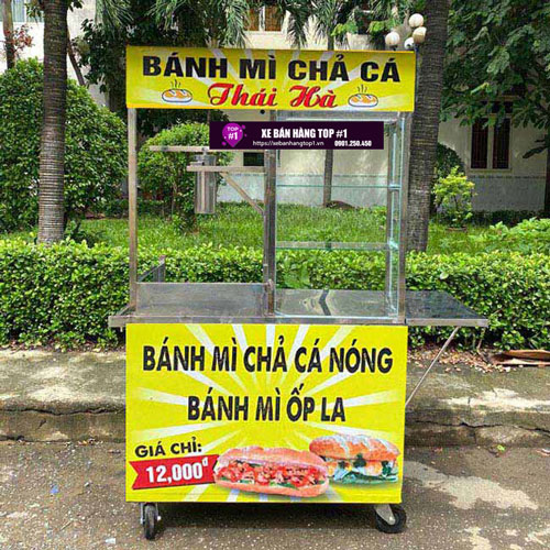 Xe bán bánh mì chả cá 1m decal vàng